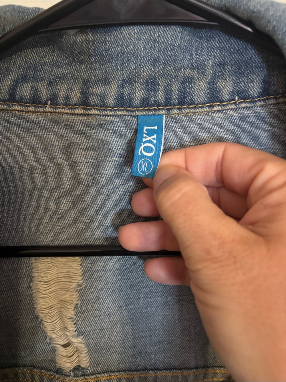 Denim Distressed Jacket with Sequin Sleeves - Light Blue - Picture 2 of 4